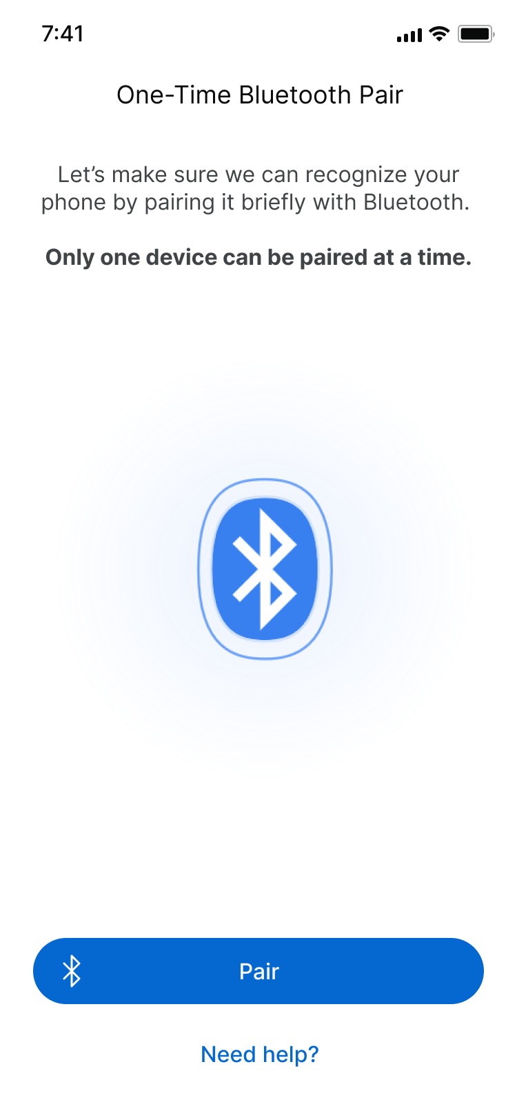 Bluetooth pairing screen