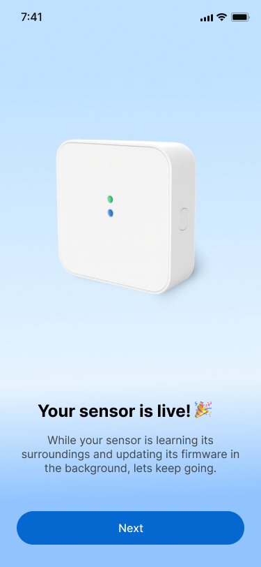 First sensor live confirmation screen