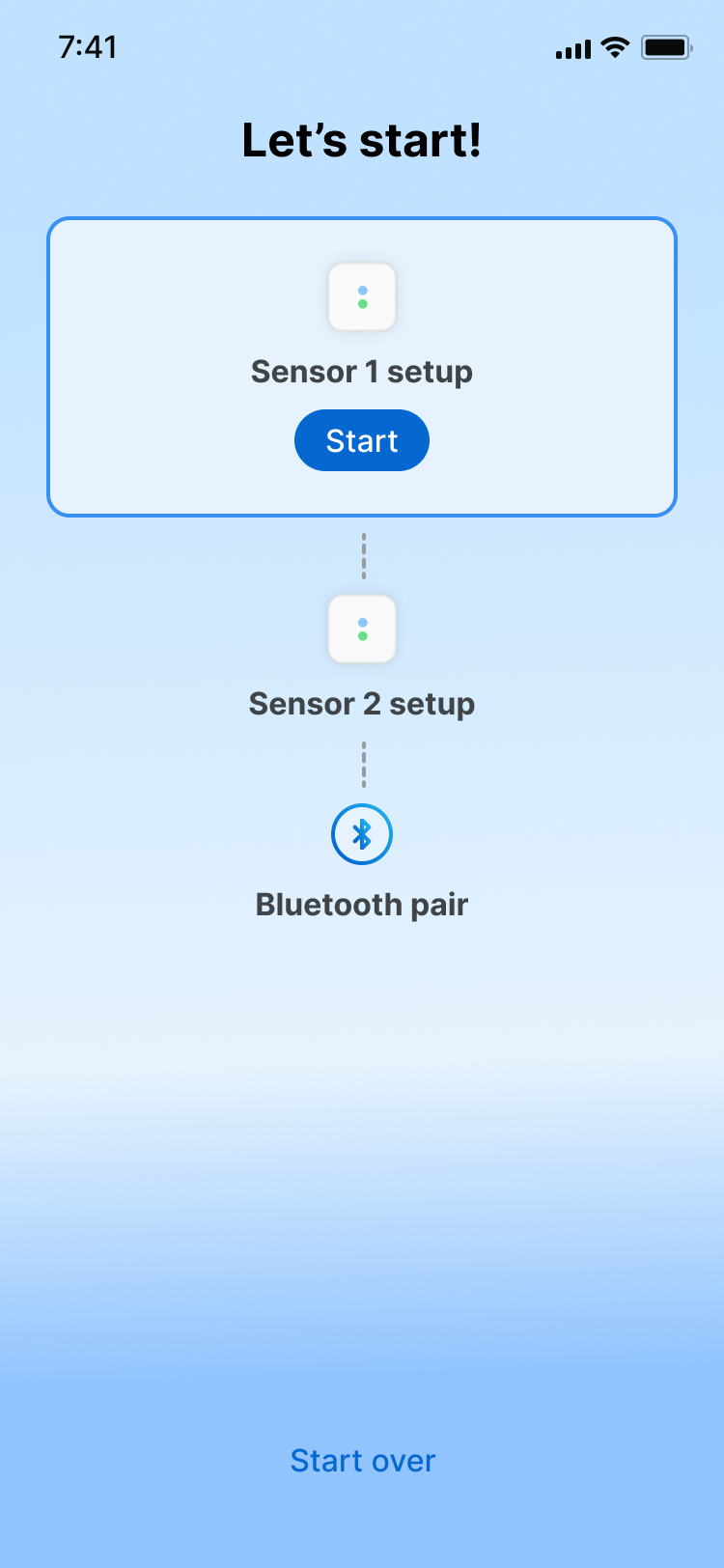 Sensor 1 setup screen