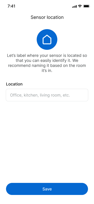 Enter sensor location screen