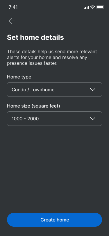 Set home details screen