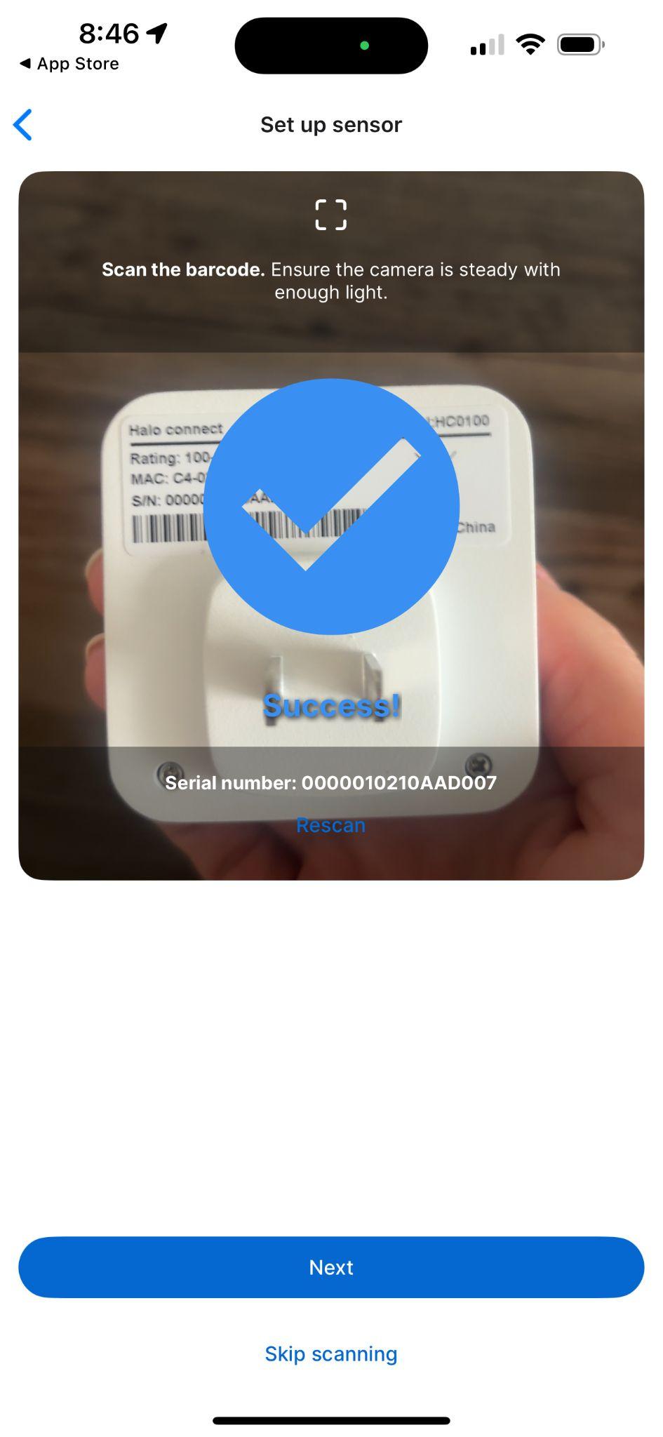 Scanning the sensor QR code