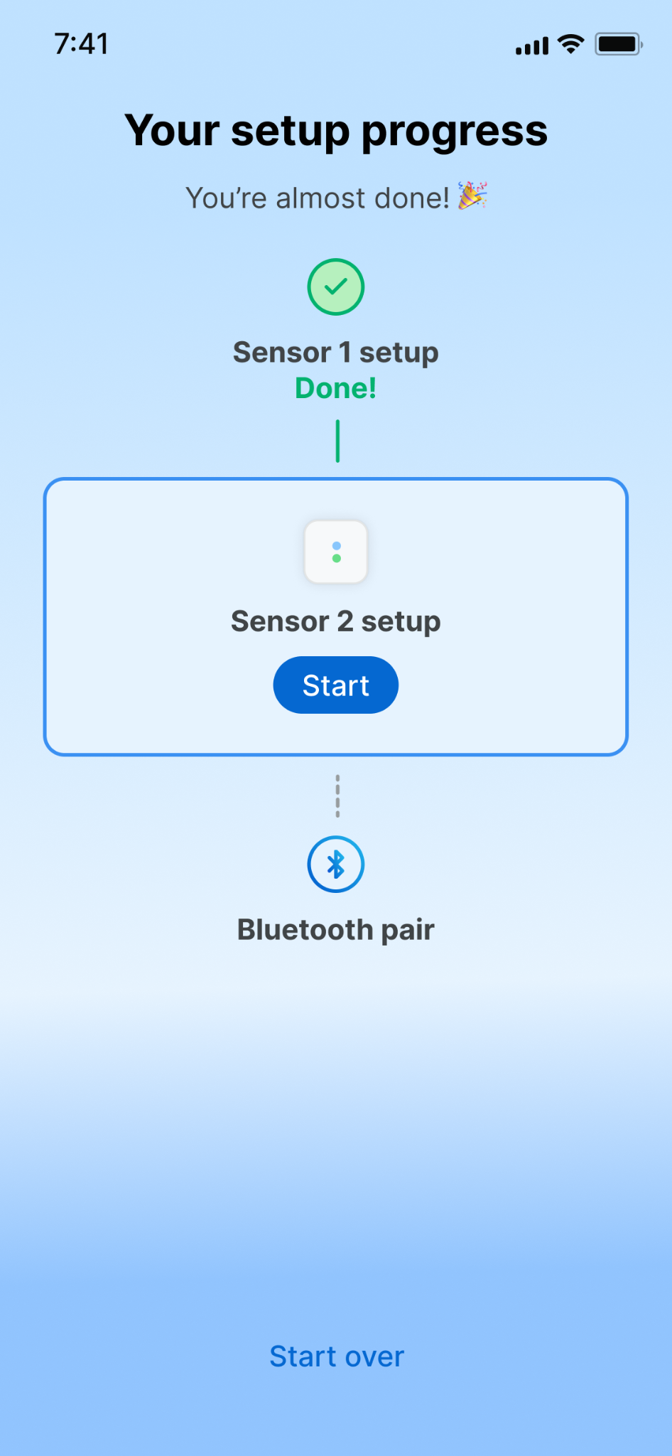 Sensor 2 setup progress screen