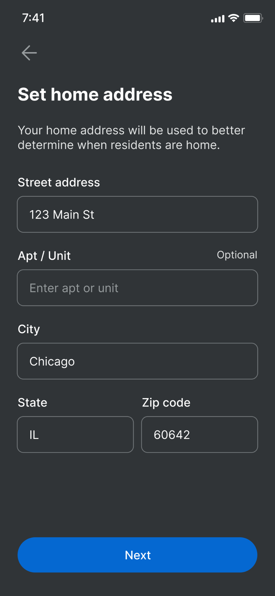 Set home address screen
