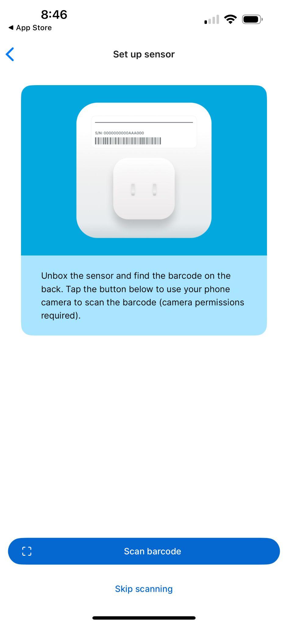 Scan QR code screen
