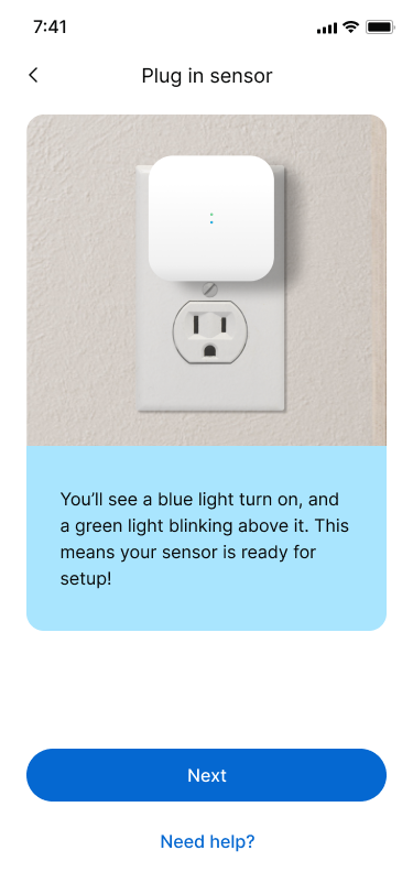 Sensor indicator lights confirmation screen