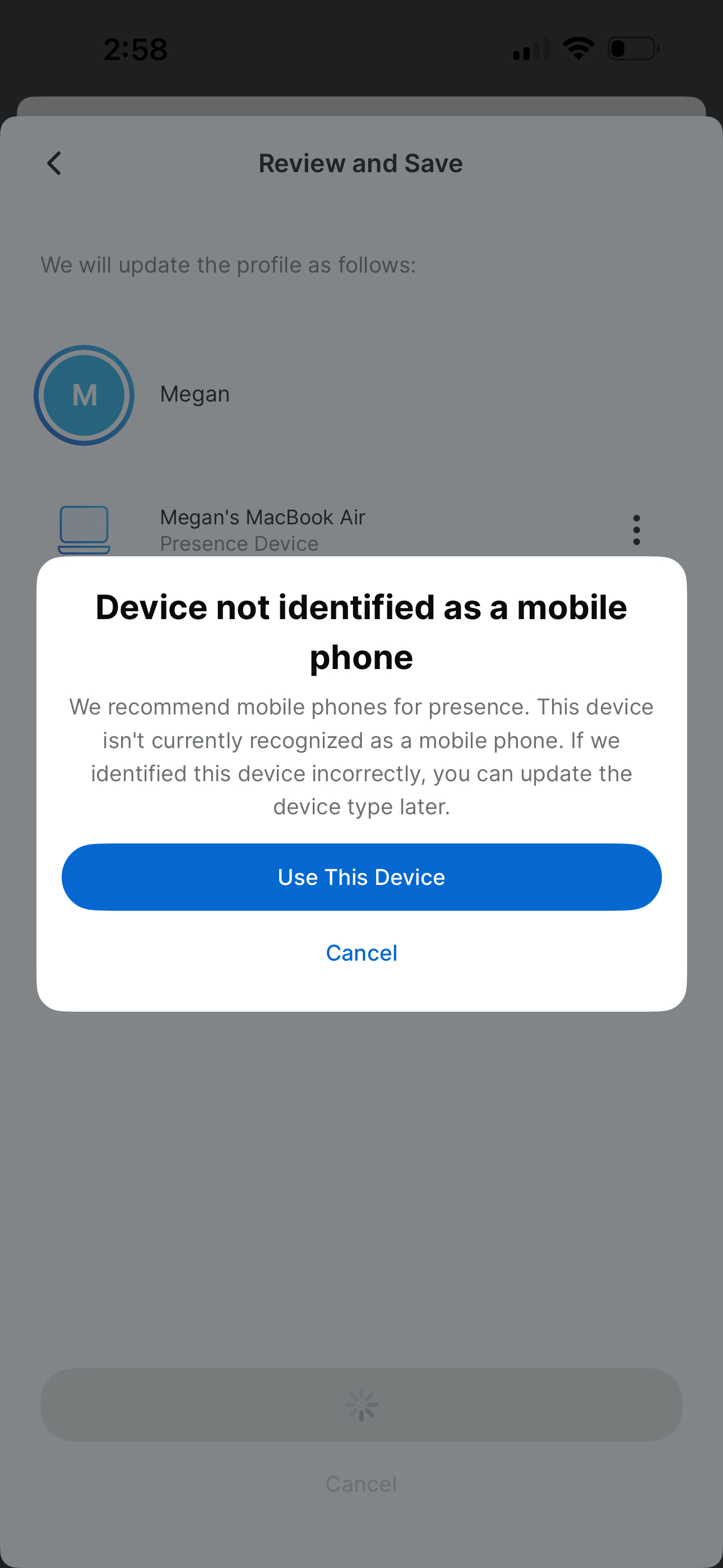 Use This Device option