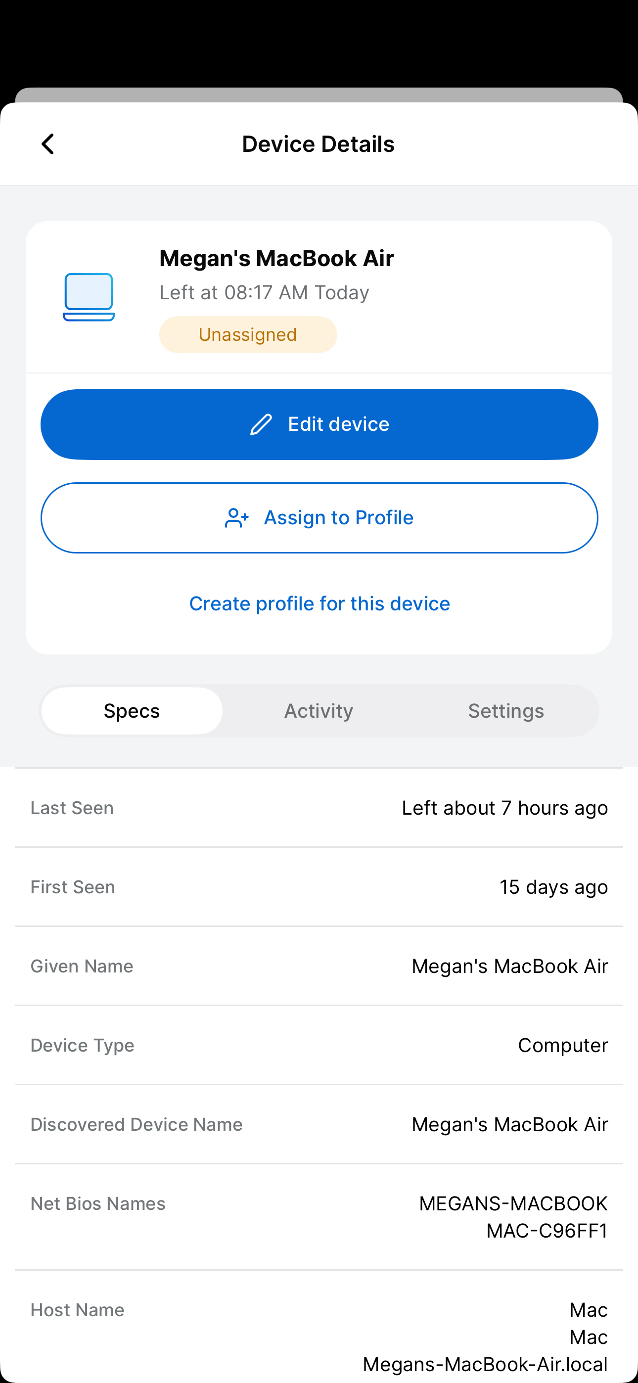 Assign to Profile option