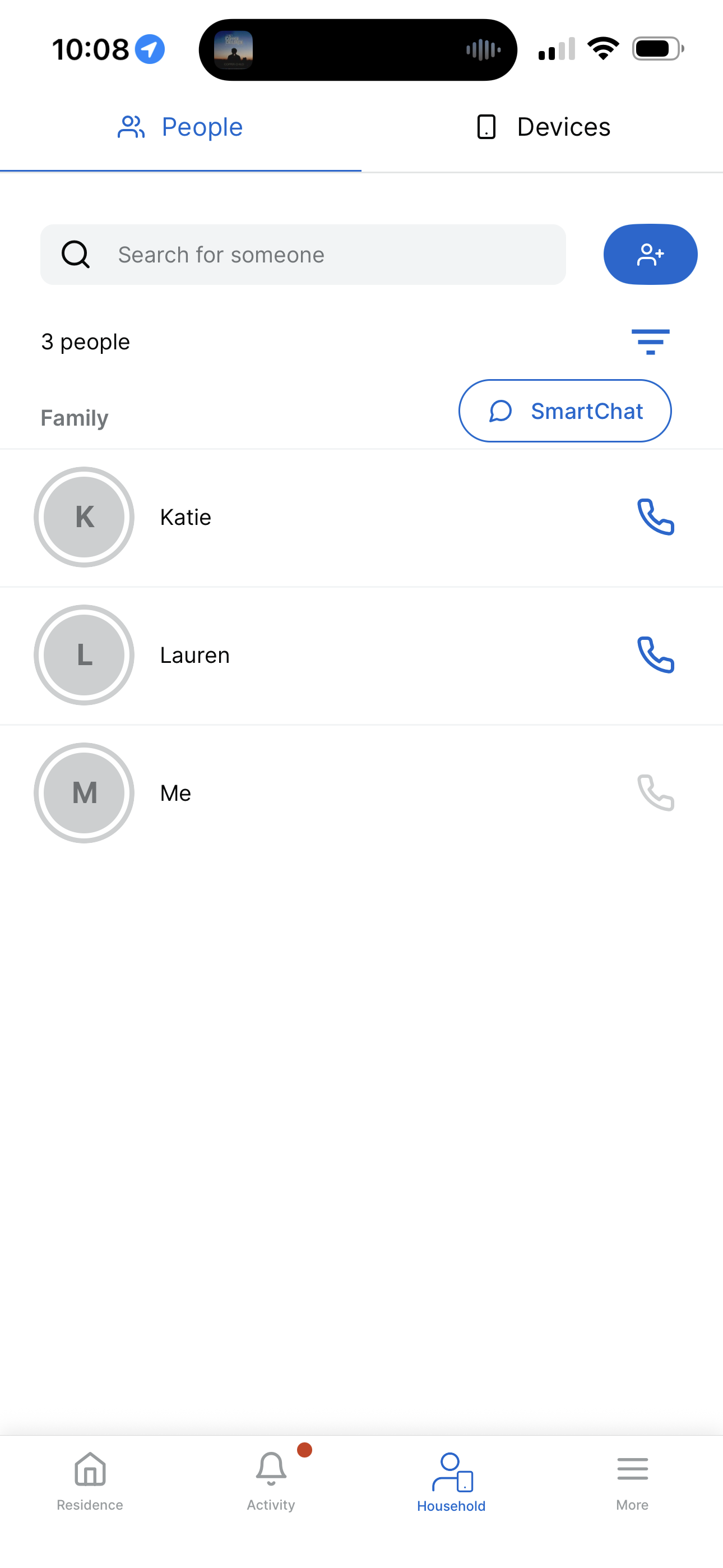 Household tab at the bottom of the app