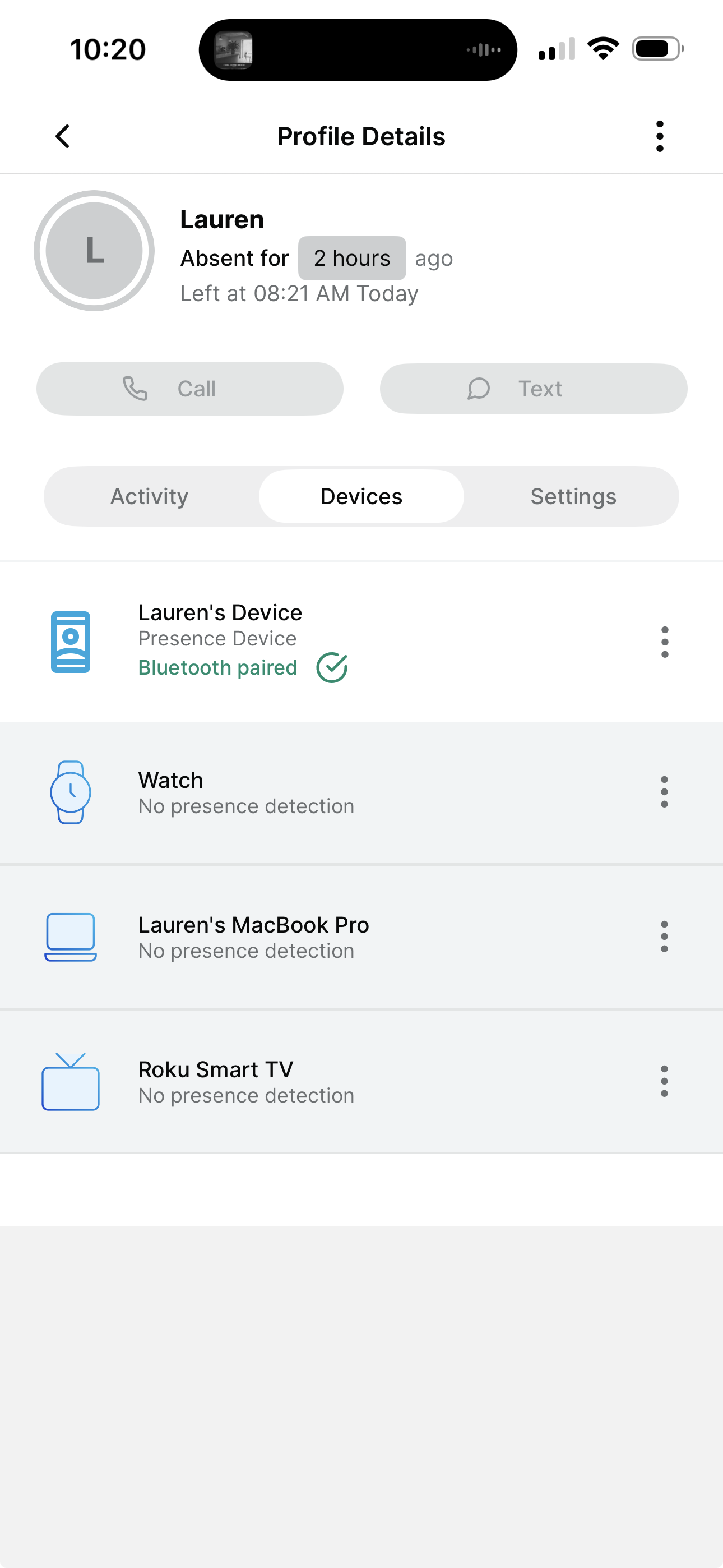 Profile devices list