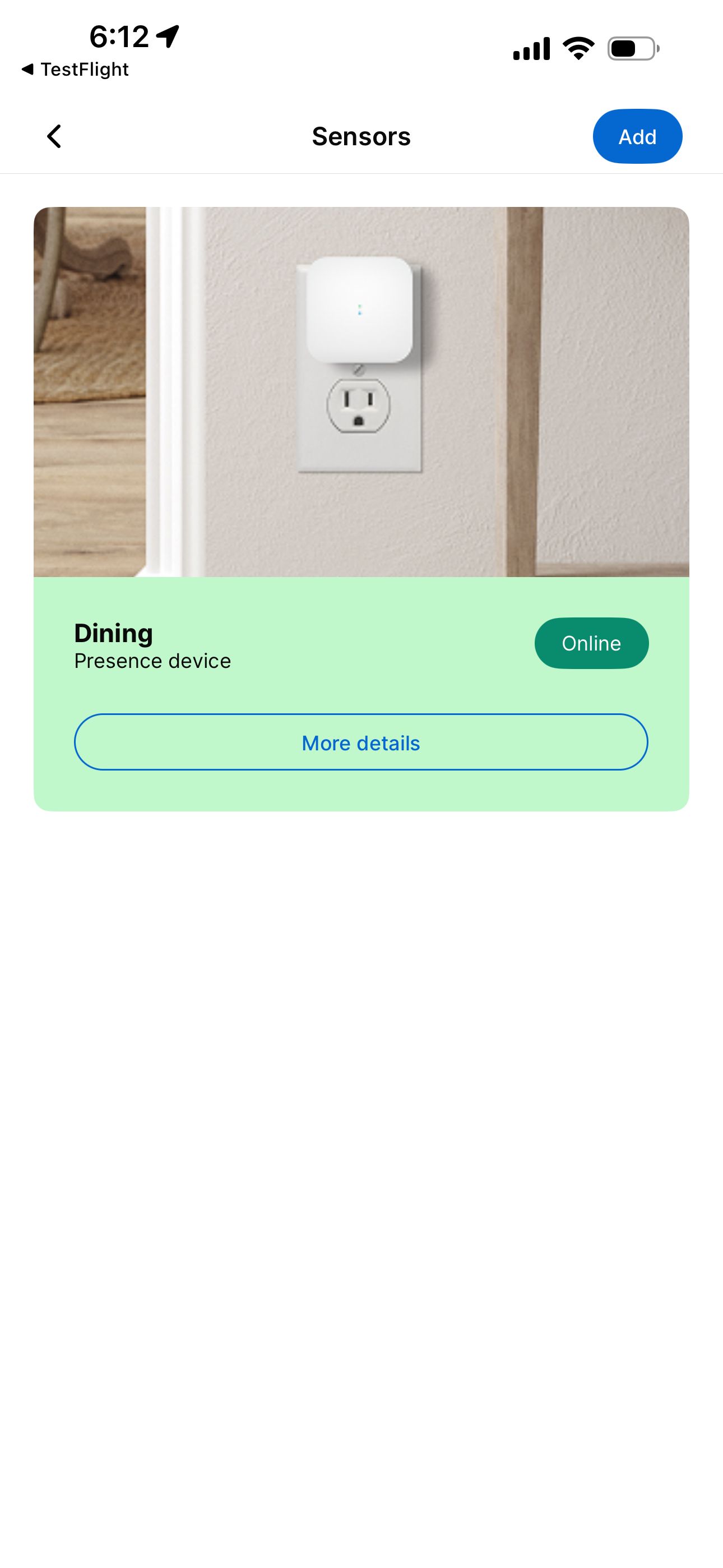 Tapping the blue Add button on the Sensors screen