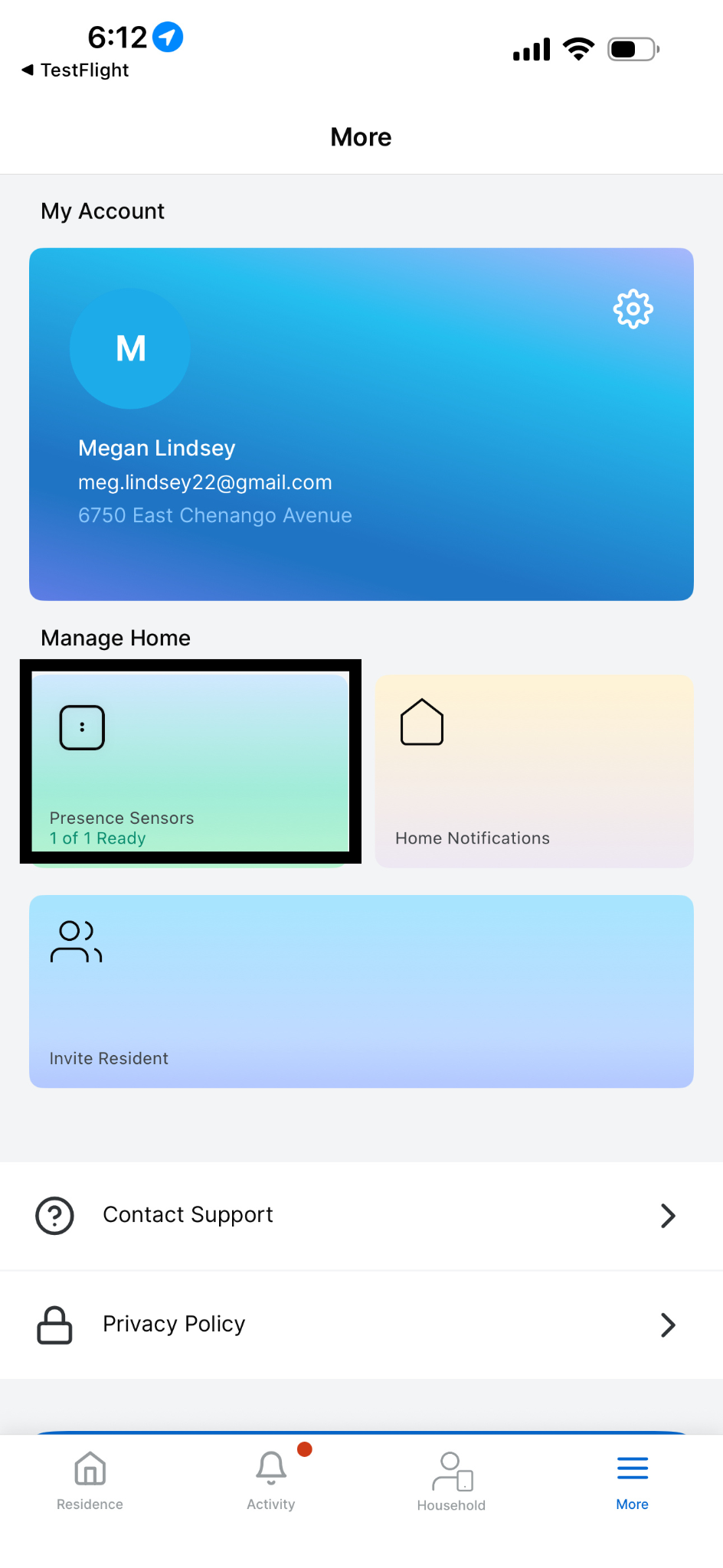 Selecting the Presence Sensors box under Manage Home