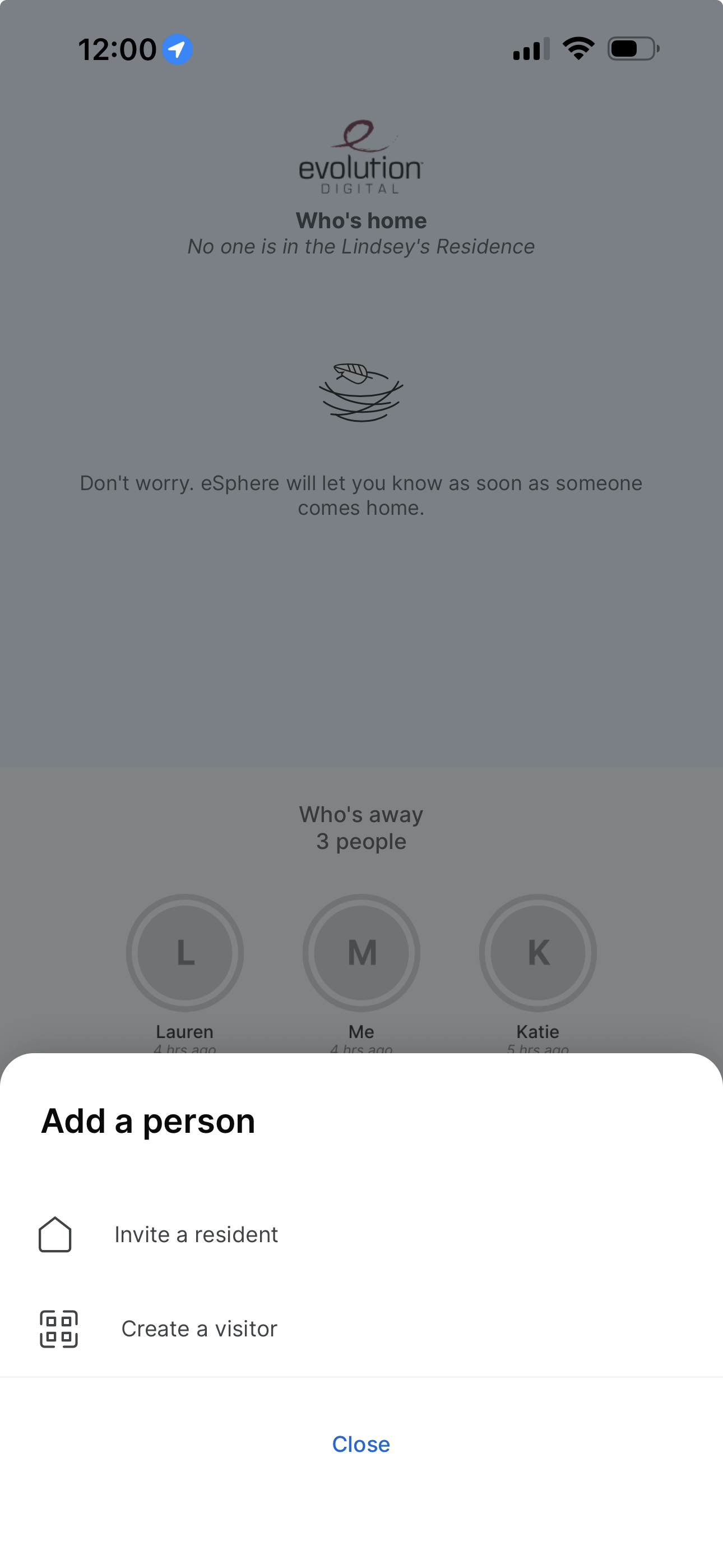 Pop-up showing the Invite a Resident option