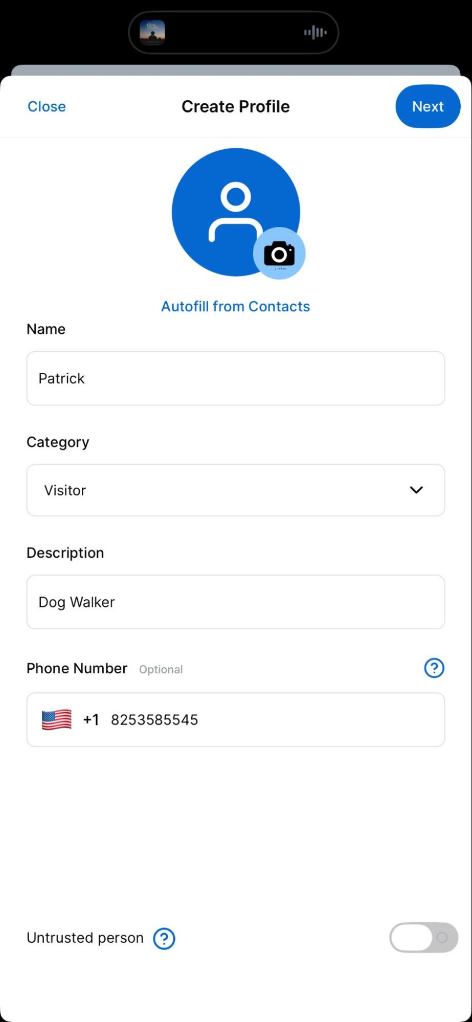 Fill in the visitor profile details