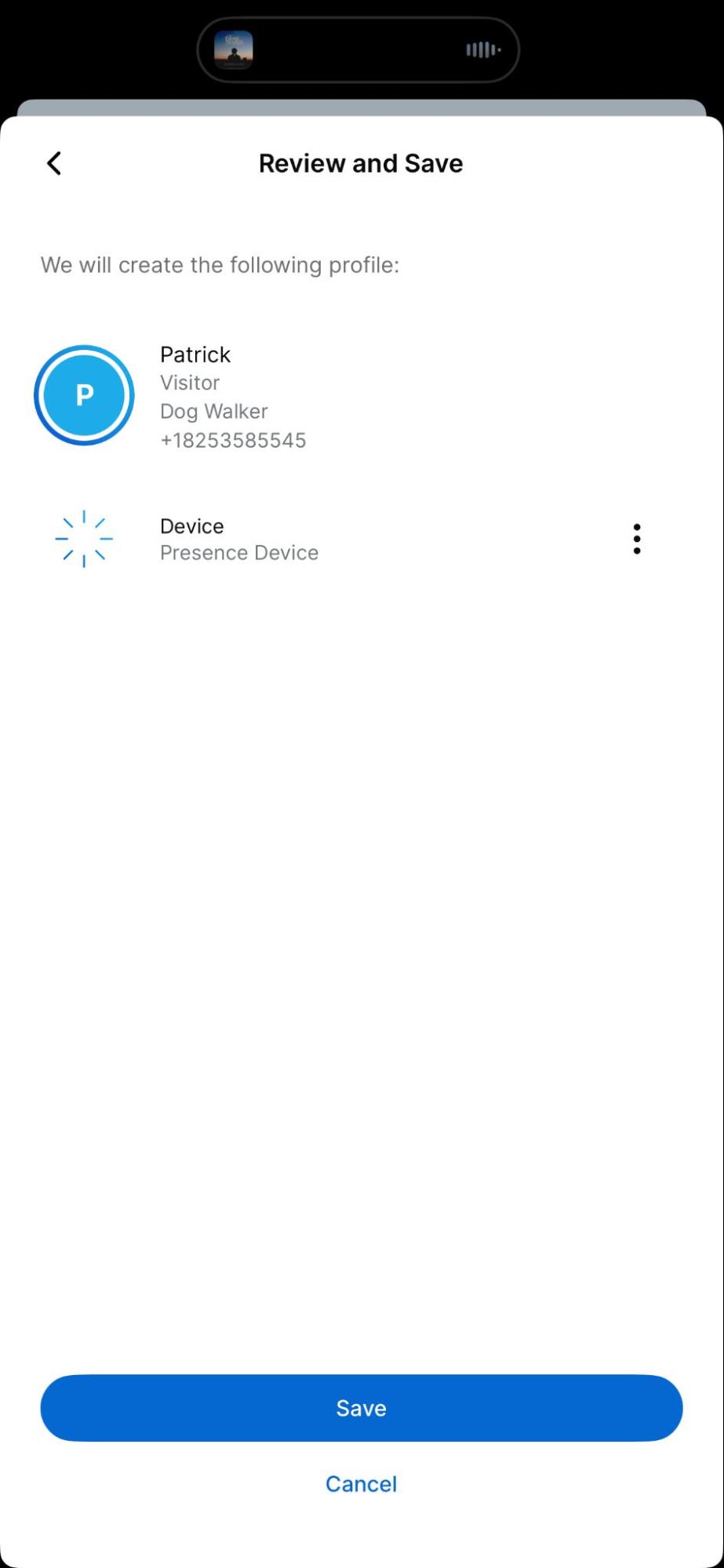Review the new visitor profile and save