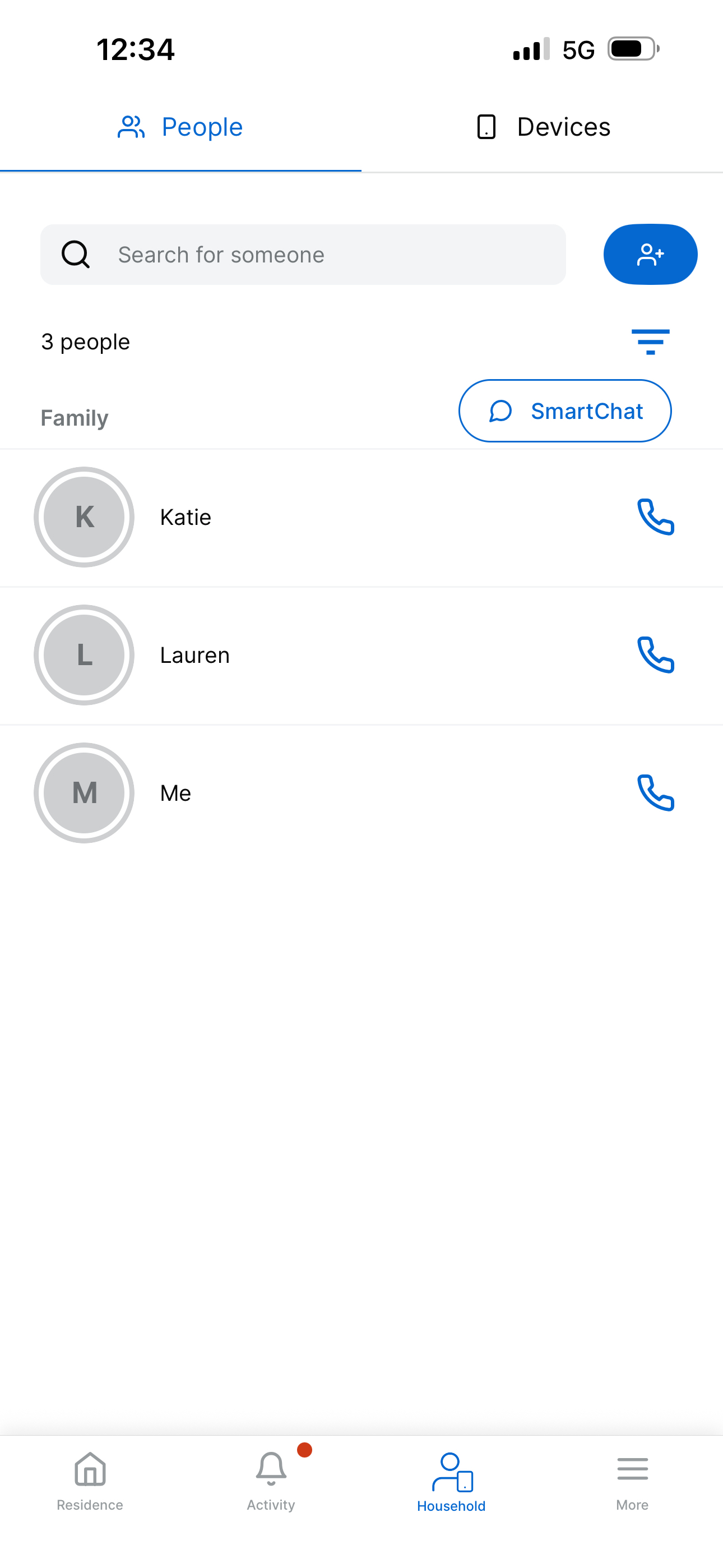 Opening SmartChat from the Household tab