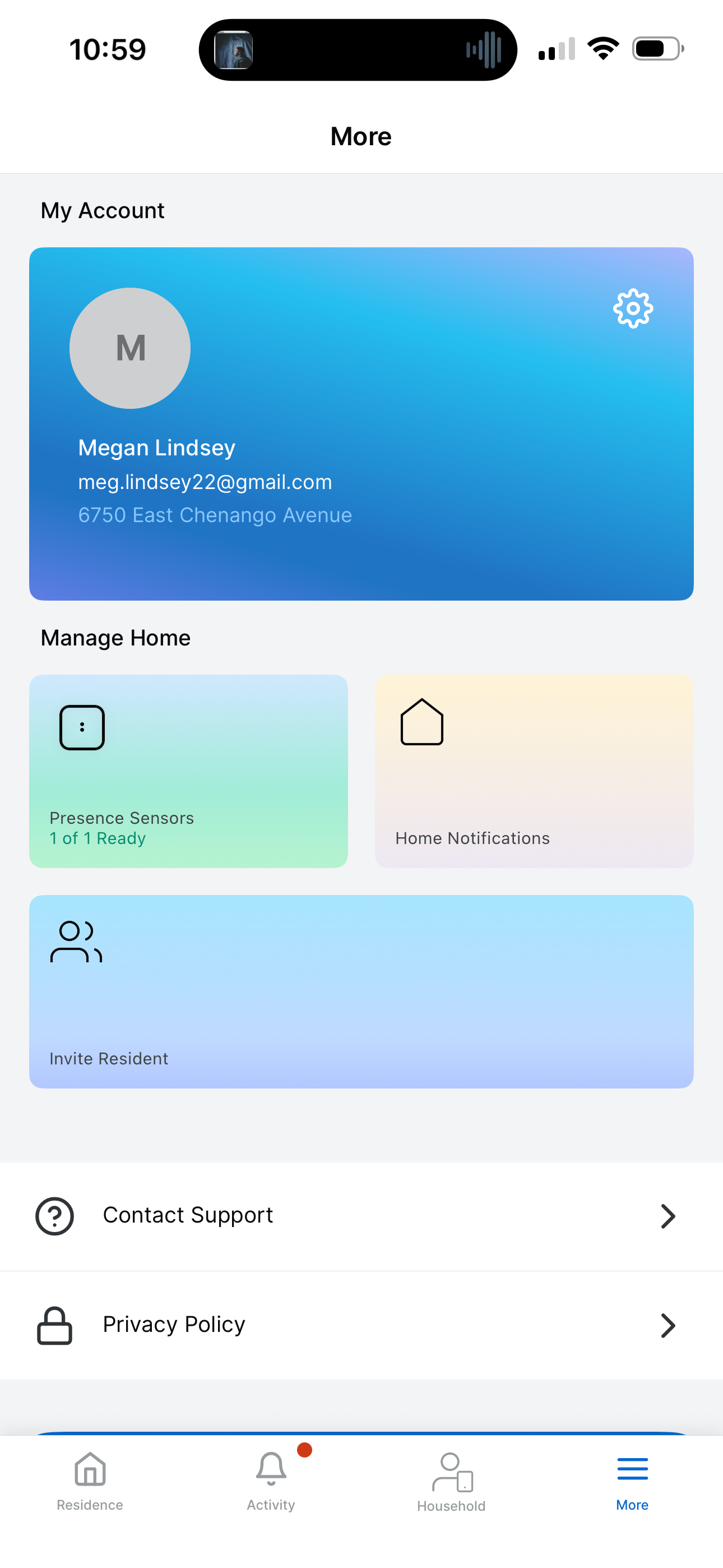 Selecting the More tab in the eSphere app
