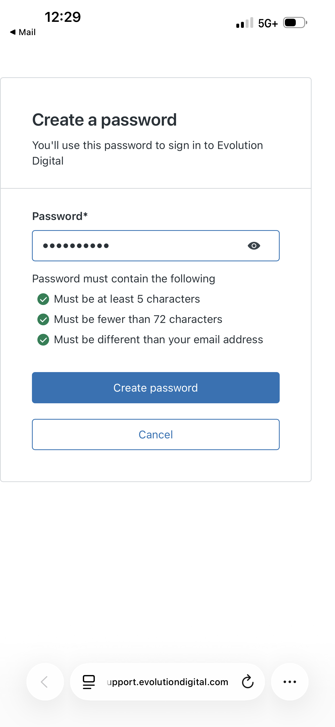 Create password page
