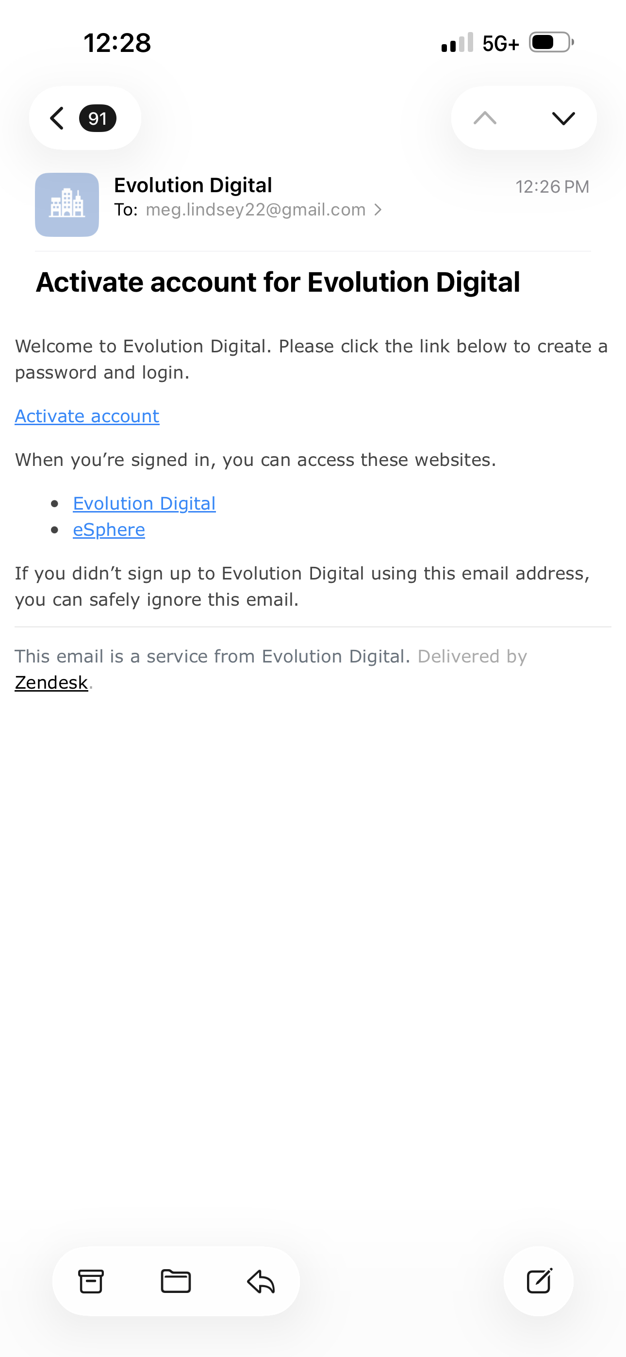 Activate account email from Evolution Digital